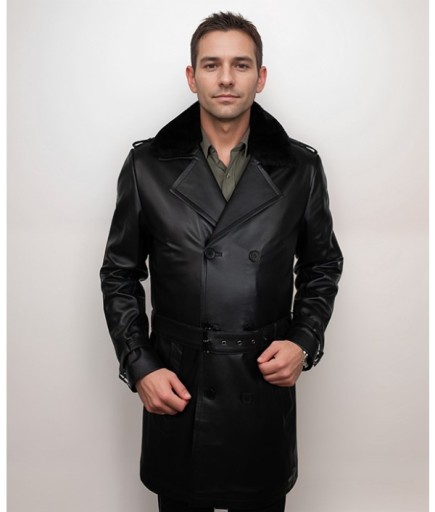 Erkek Deri Trençkot - Siyah