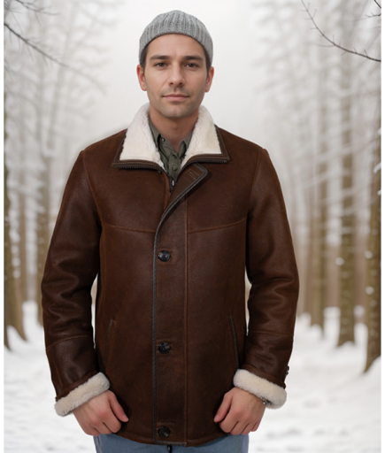 Erkek Deri Kürk - Kahverengi