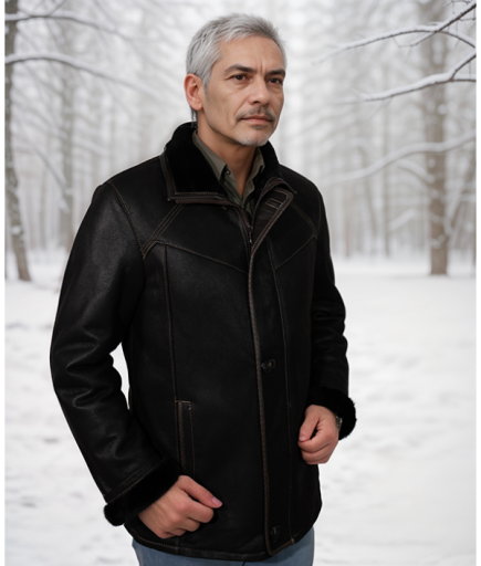 Erkek Deri Kürk - Siyah