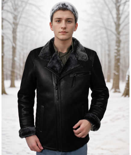 Erkek Deri Kürk - Siyah