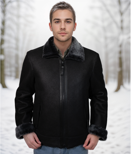 Erkek Deri Kürk - Siyah