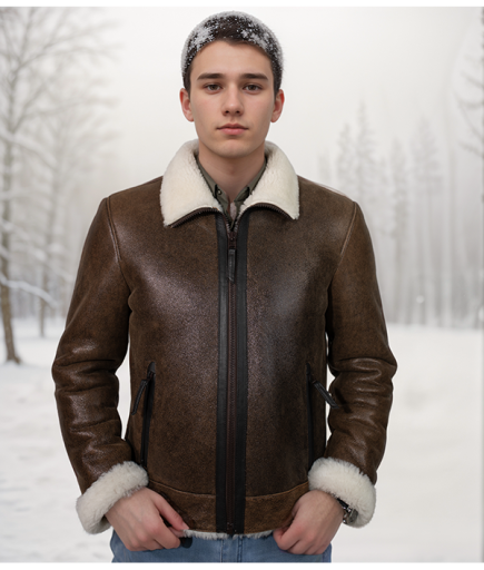 Erkek Deri Kürk - Kahverengi