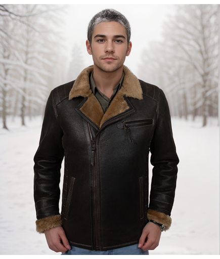 Erkek Deri Kürk - Kahverengi