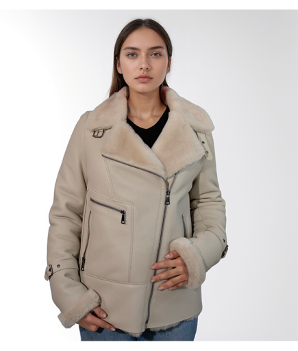 Kadın Deri Kürk - Bej