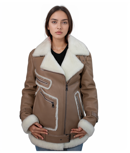 Kadın Deri Kürk - Krem