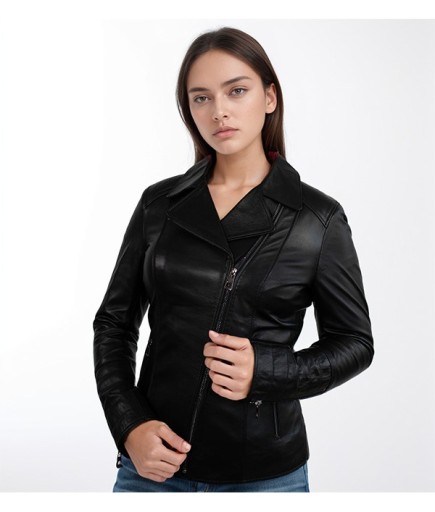 Kadın Spor Deri Ceket - Siyah