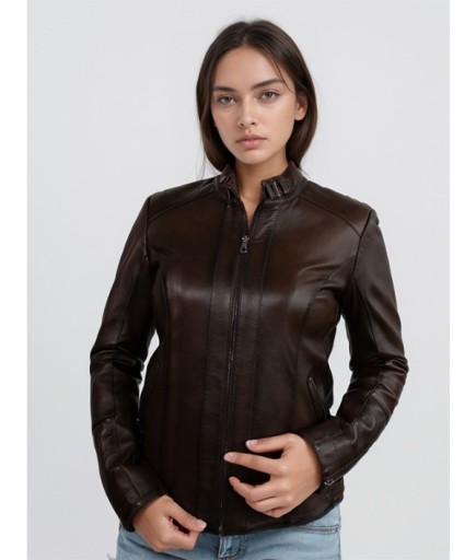 Kadın Spor Deri Ceket - Siyah