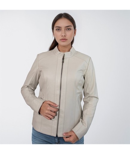 Kadın Spor Deri Ceket - Bej