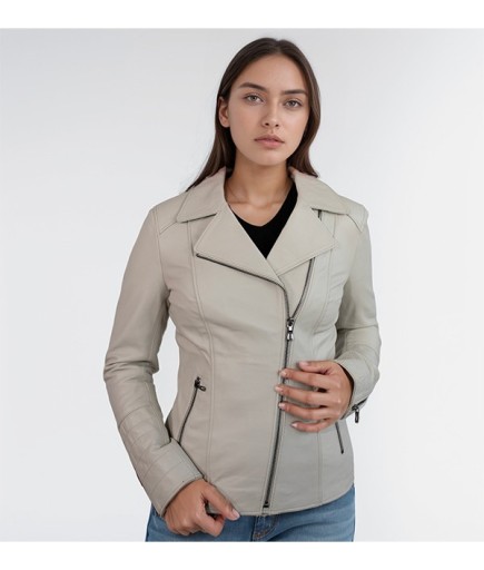 Kadın Spor Deri Ceket - Bej