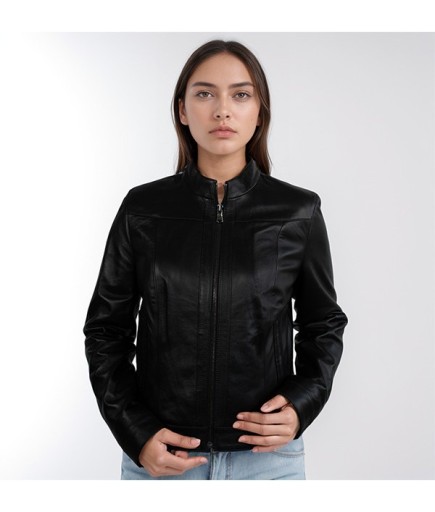 Kadın Spor Deri Ceket - Siyah