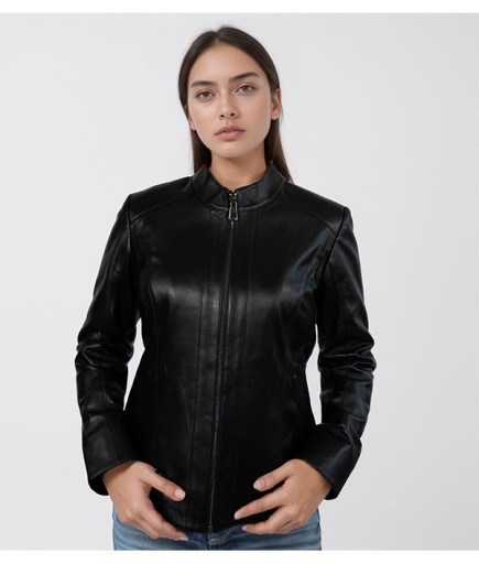 Kadın Spor Deri Ceket - Siyah