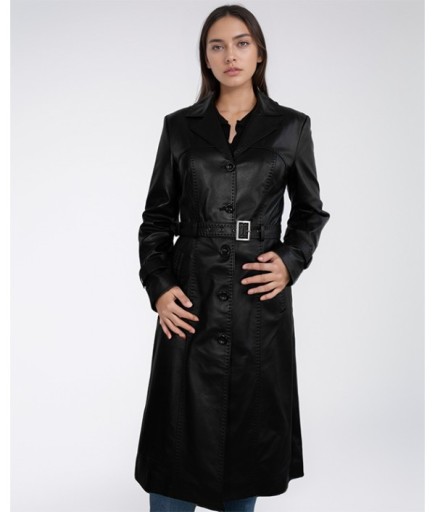 Kadın Deri Trençkot - Siyah