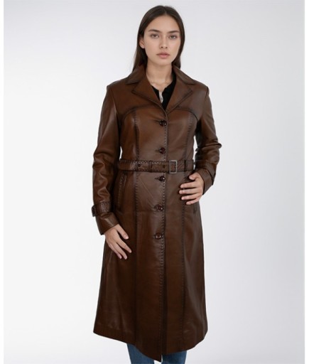 Kadın Deri Trençkot - Kahverengi