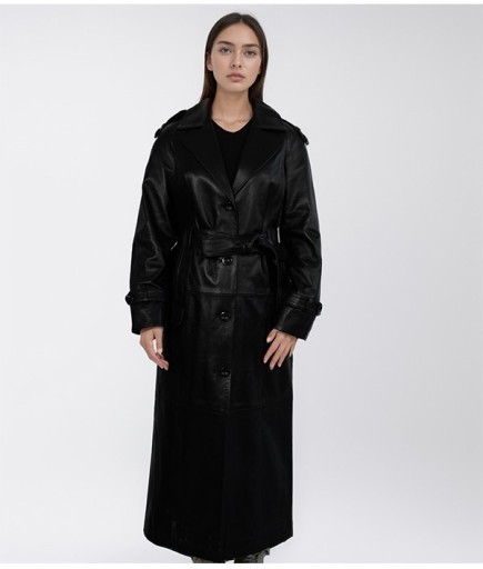 Kadın Deri Trençkot - Siyah