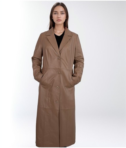 Kadın Deri Trençkot - Krem