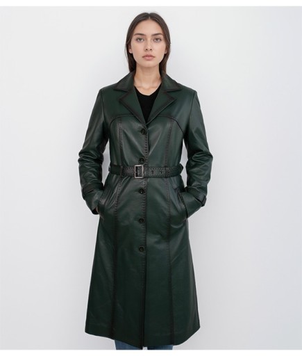 Kadın Deri Trençkot - Yeşil