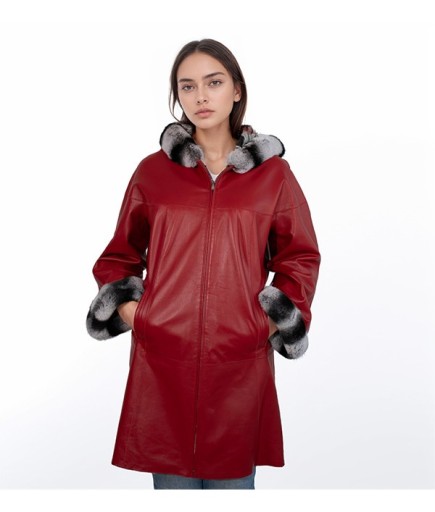 Kadın Deri Kaban - Kırmızı - Çift Taraflı