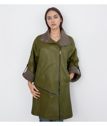 Kadın Mevsimlik Deri Kaban - Yeşil