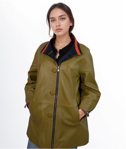 Kadın Mevsimlik Deri Kaban - Yeşil