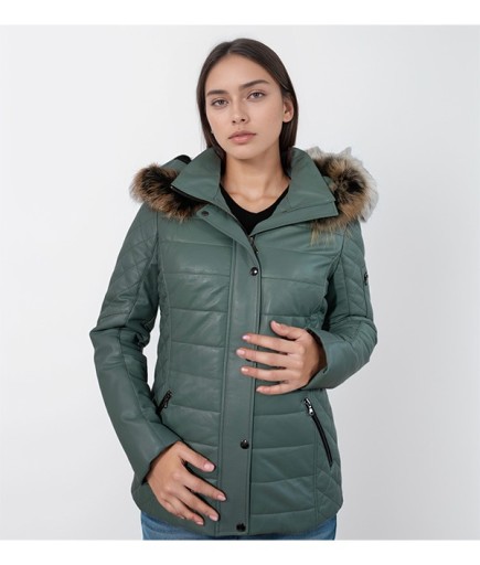 Kadın Şişme Spor Deri Ceket - Turkuaz