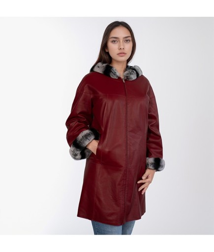 Kadın Deri Kaban - Kırmızı - Çift Taraflı