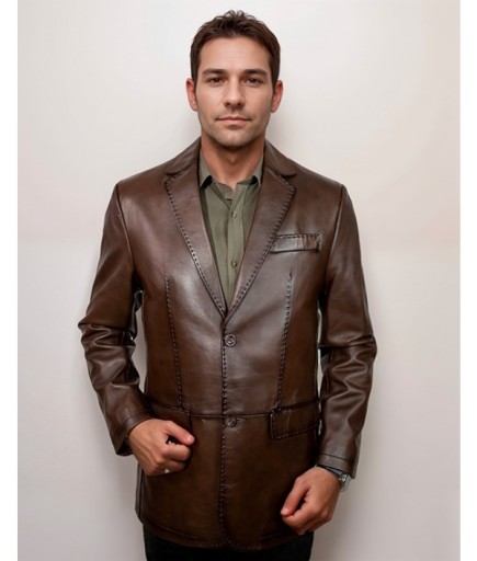 Erkek Deri Ceket - Kahverengi
