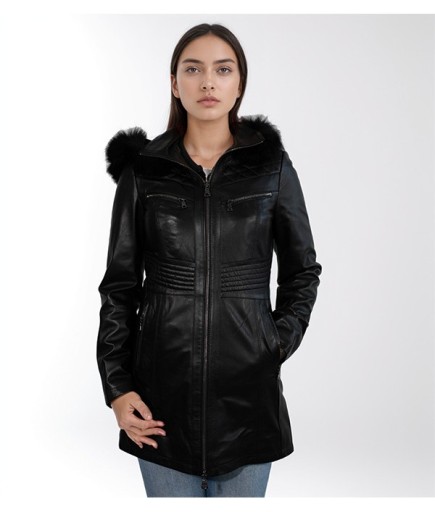 Kadın Deri Kaban - Siyah 