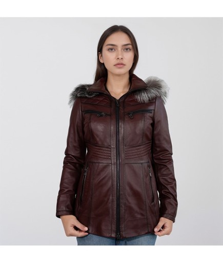 Kadın Deri kaban - Bordo