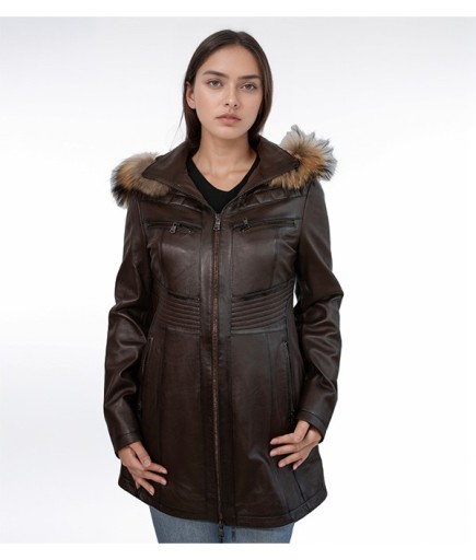 Kadın Deri Kaban - Kahverengi