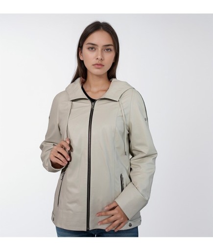 Kadın Spor Deri Mont - Beyaz