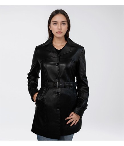 Kadın Deri Kaban - Siyah  