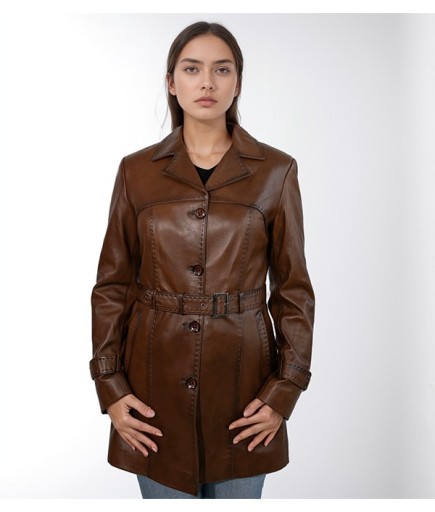Kadın Deri Kaban - Kahverengi