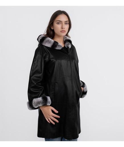 Kadın Deri Kaban - Siyah - Çift Taraflı