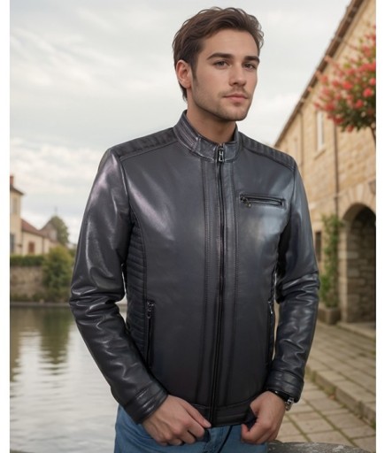 Erkek Spor Deri Ceket - Gri