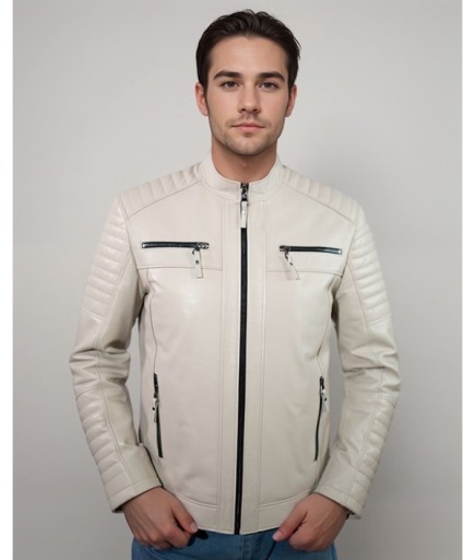 Erkek Spor Deri Ceket - Bej