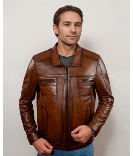 Erkek Spor Deri Ceket - Kahverengi