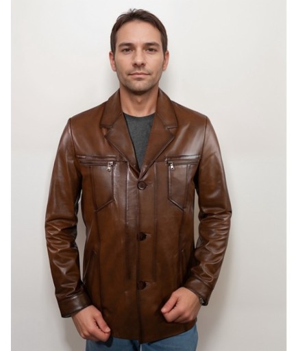 Erkek Deri Ceket - Kahverengi