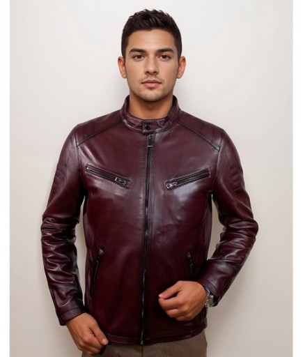Erkek Spor Deri Ceket - Bordo