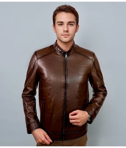 Erkek Spor Deri Ceket - Kahverengi