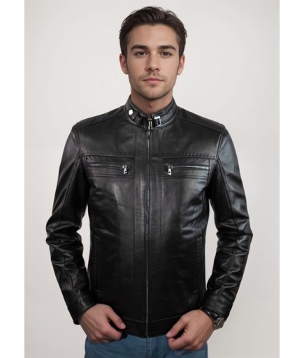 Erkek Spor Deri Ceket - Siyah
