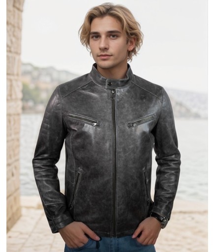 Erkek Spor Deri Ceket - Eskitme