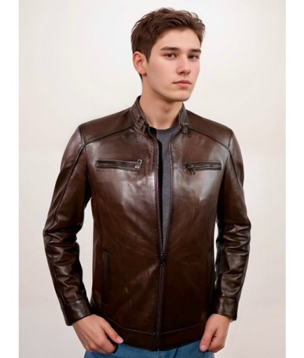 Erkek Spor Deri Ceket - Kahverengi