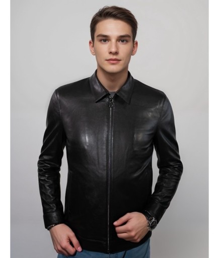 Erkek Spor Deri Ceket - Siyah