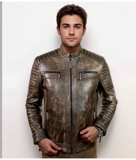 Erkek Spor Deri Ceket - Eskitme