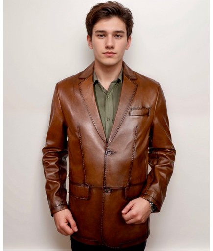 Erkek Deri Ceket - Kahverengi