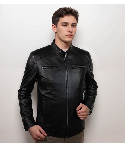 Erkek Spor Deri Ceket - Siyah