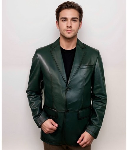 Erkek Deri Ceket - Yeşil