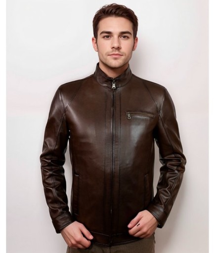 Erkek Spor Deri Ceket - Kahverengi