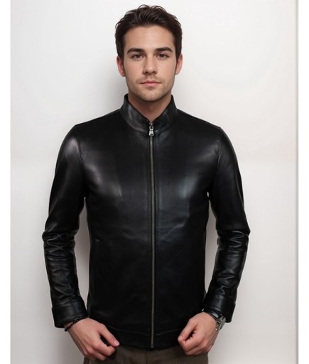 Erkek Spor Deri Ceket - Siyah