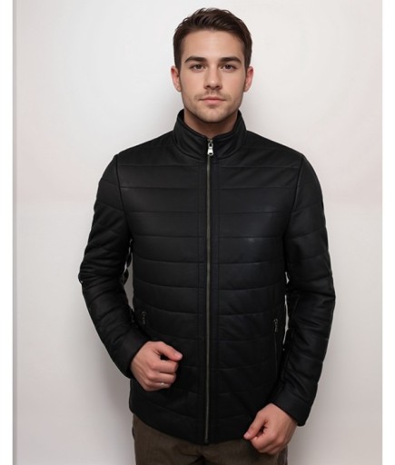 Erkek Spor Deri Şişme Mont - Siyah